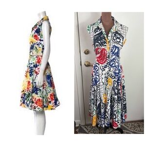 SAMANTHA SUNG Women Sz 12 Audrey 50’s inspired graffiti buttoned shirt dress